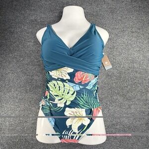 SMISMIVO Swimsuit Medium Tummy Control Slimming Push-up Bust Blue Tropical NWT